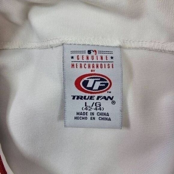 True Fan MLB Cleveland Indians Jersey Men’s Large L White Blue Red Baseball Shir - Picture 6 of 7